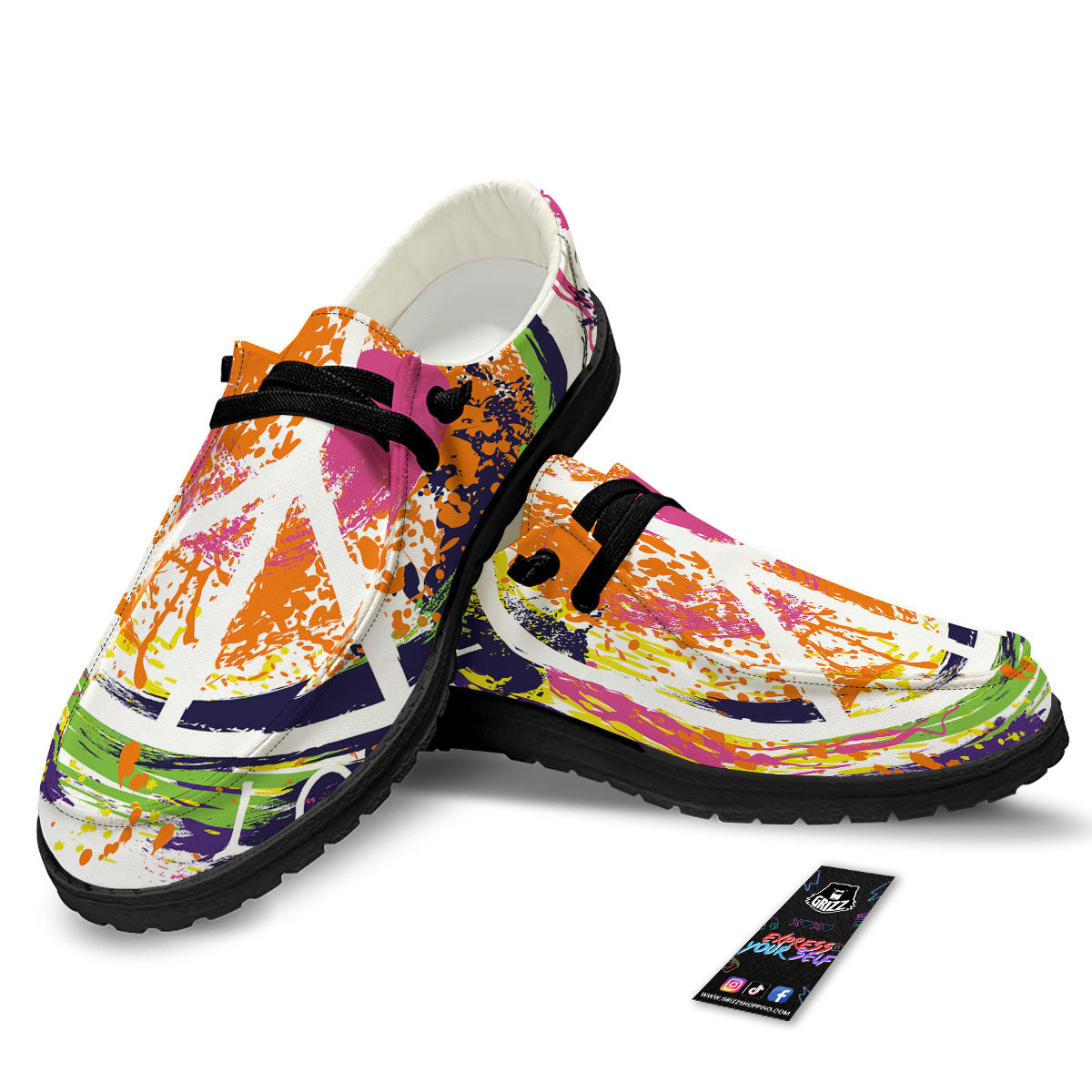 Sign Peace Rasta Print Black Loafers-grizzshop