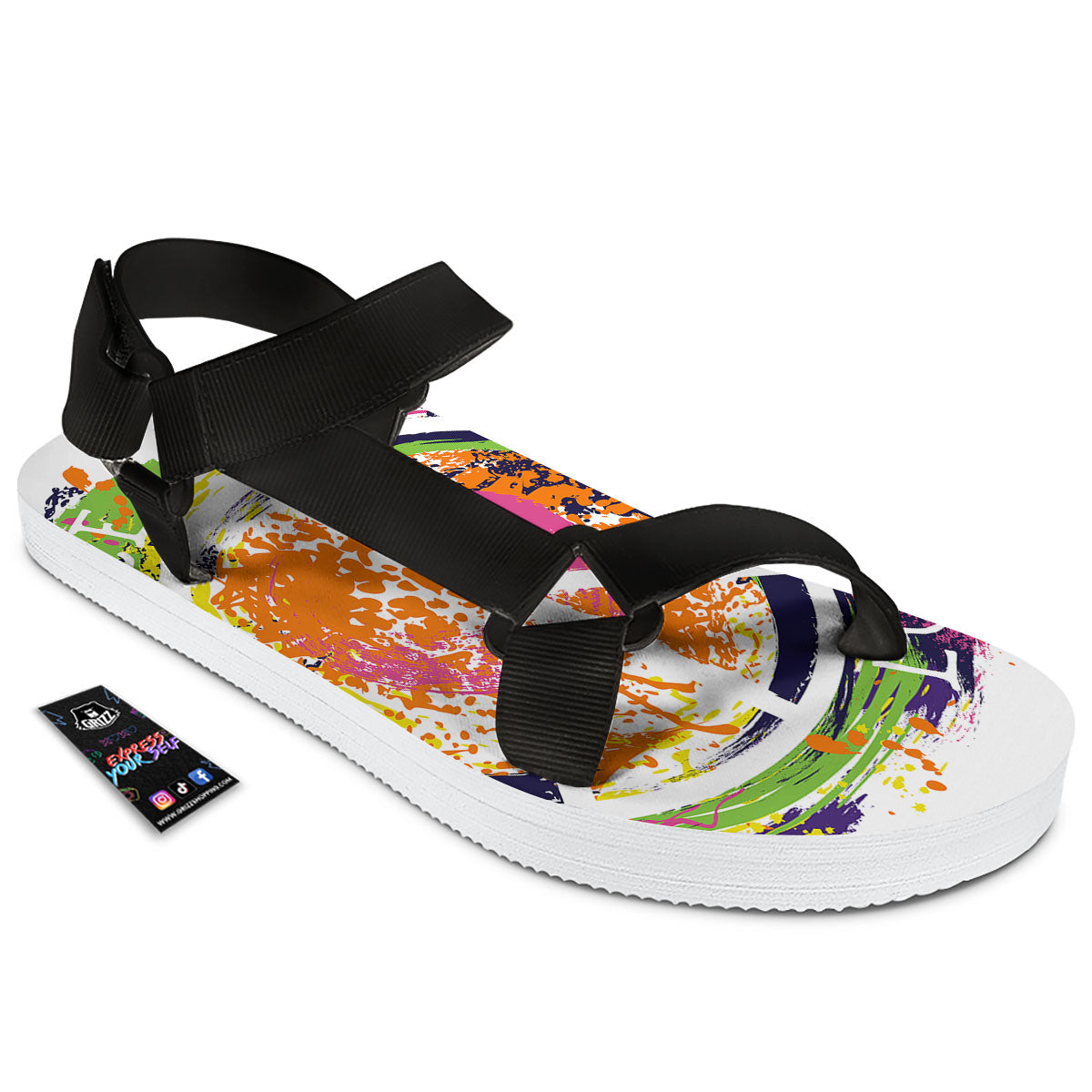 Sign Peace Rasta Print Black Open Toe Sandals-grizzshop