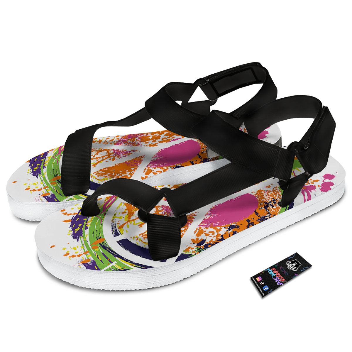 Sign Peace Rasta Print Black Open Toe Sandals-grizzshop