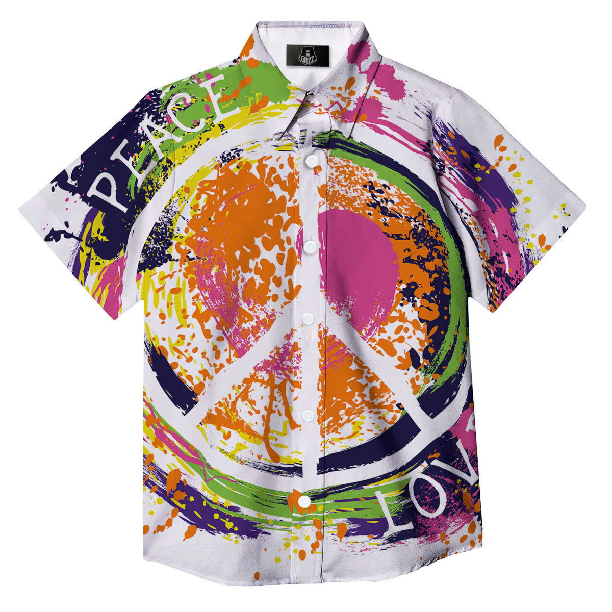 Sign Peace Rasta Print Button Up Shirt-grizzshop