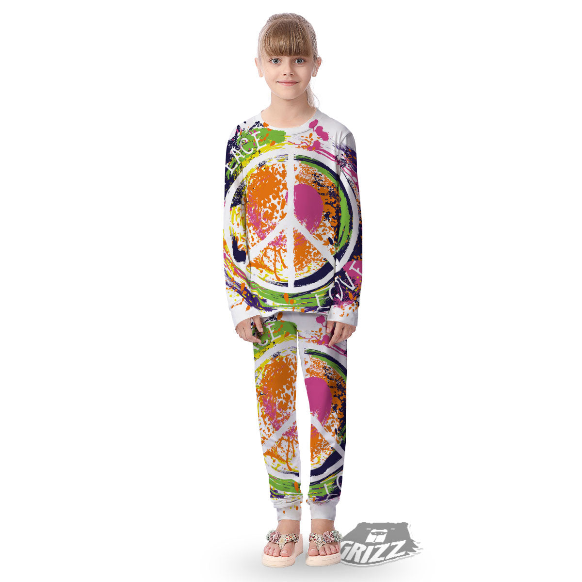Sign Peace Rasta Print Kid's Pajamas-grizzshop