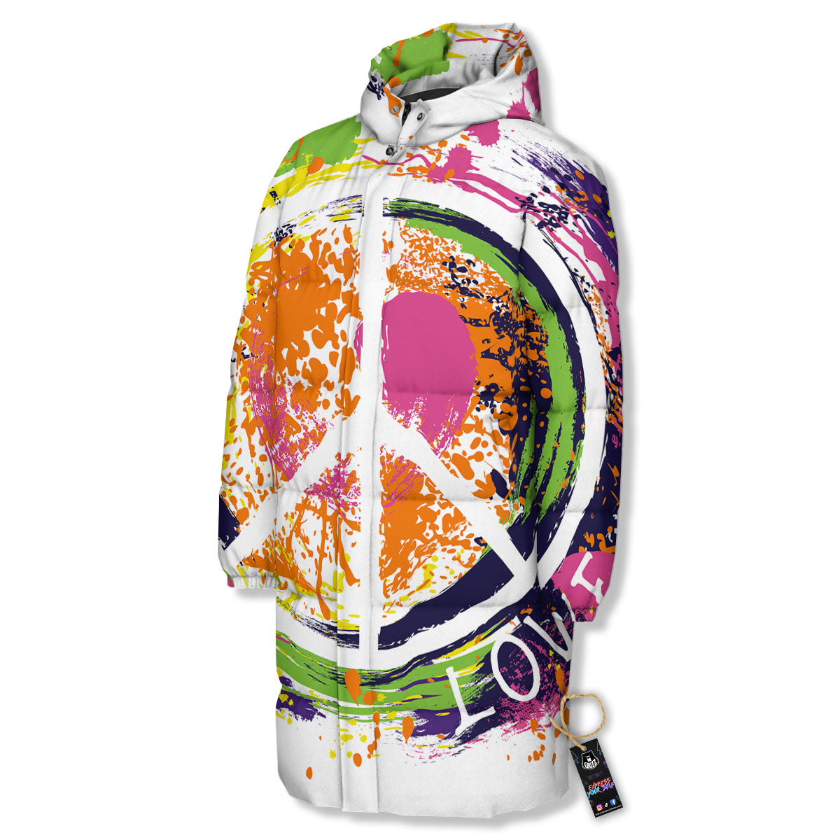 Sign Peace Rasta Print Long Down Jacket-grizzshop
