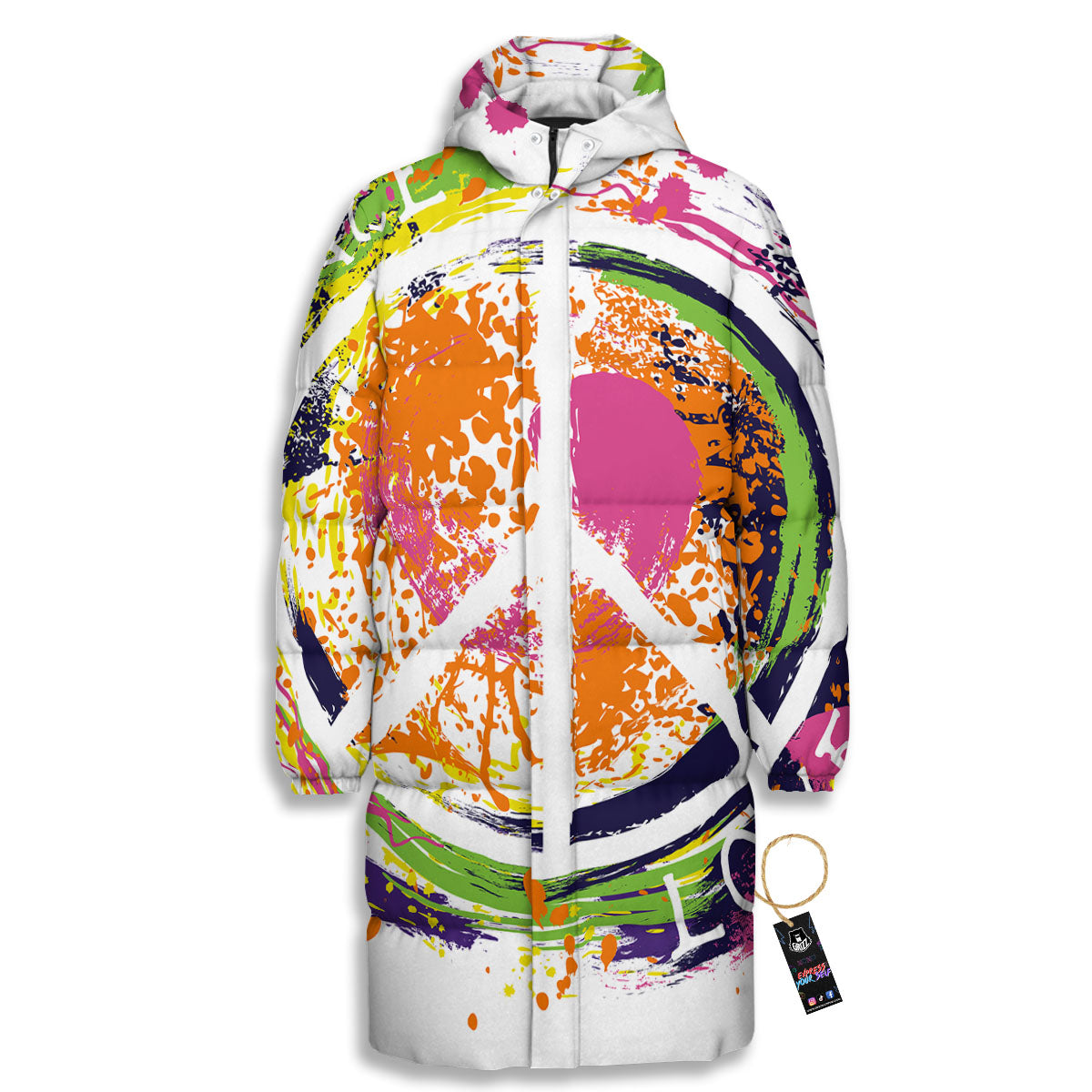 Sign Peace Rasta Print Long Down Jacket-grizzshop