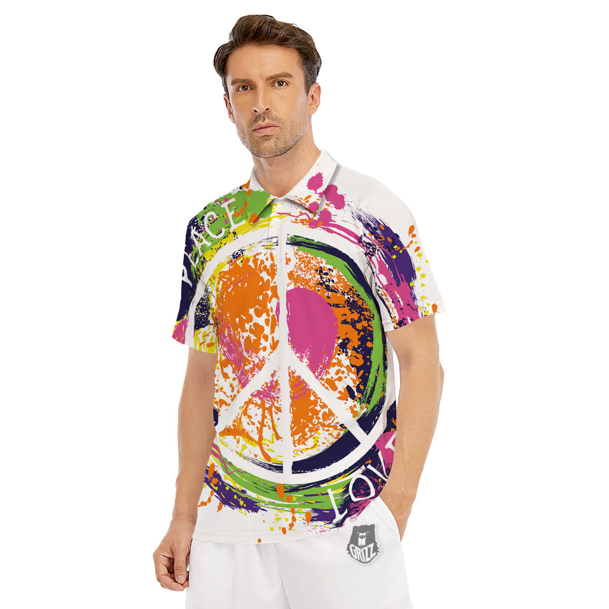 Sign Peace Rasta Print Men's Golf Shirts-grizzshop