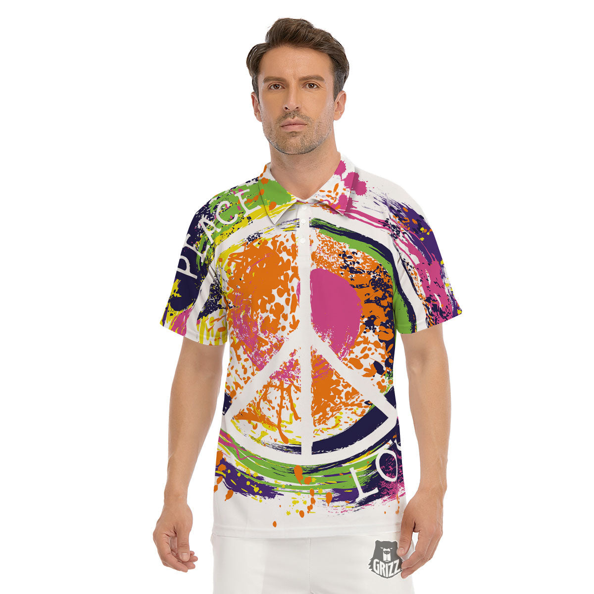 Sign Peace Rasta Print Men's Golf Shirts-grizzshop