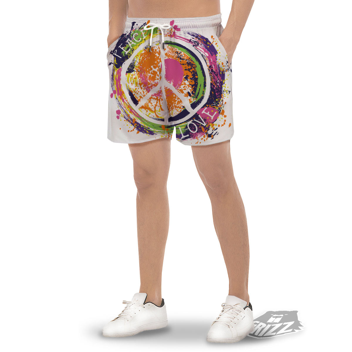 Sign Peace Rasta Print Men's Gym Shorts-grizzshop