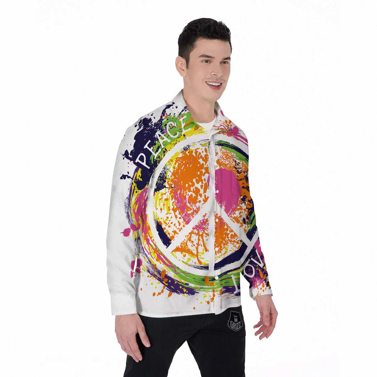 Sign Peace Rasta Print Men's Long Sleeve Shirts-grizzshop