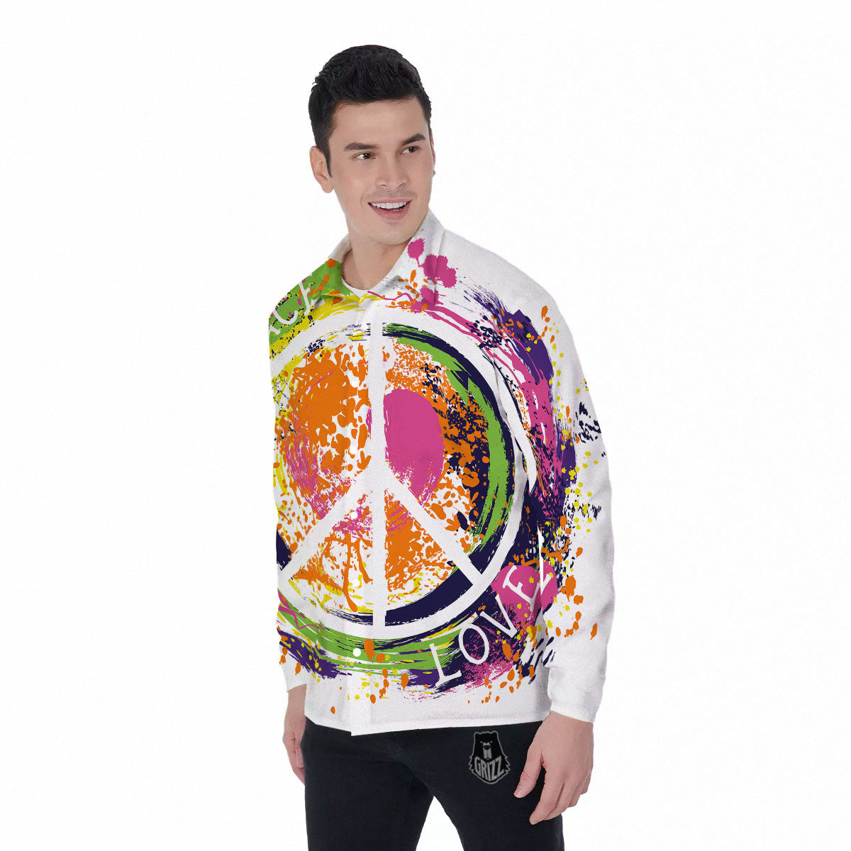 Sign Peace Rasta Print Men's Long Sleeve Shirts-grizzshop