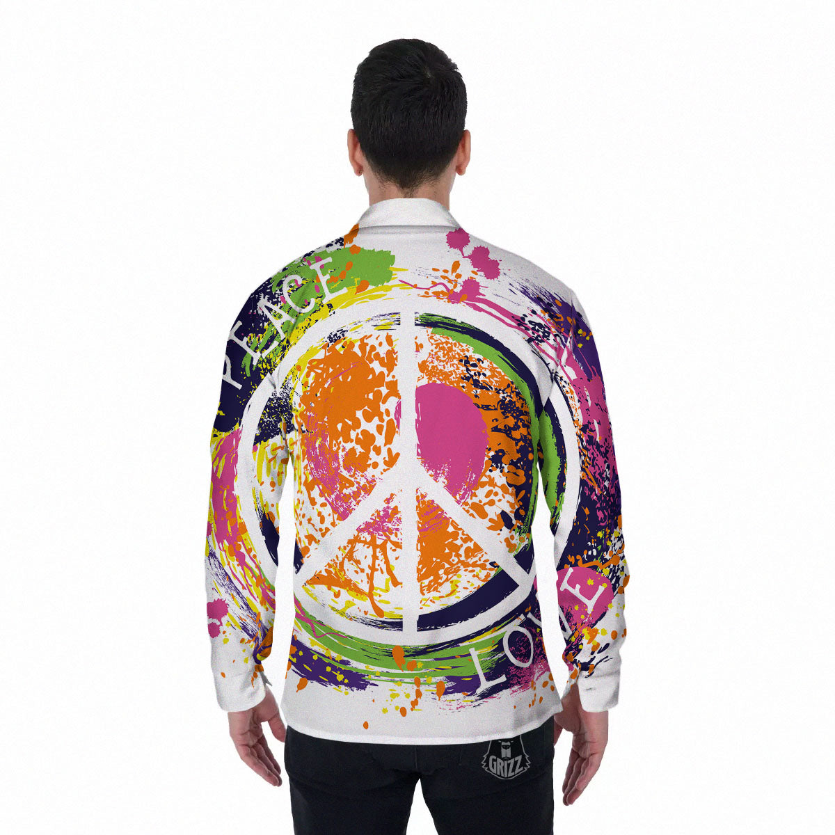 Sign Peace Rasta Print Men's Long Sleeve Shirts-grizzshop