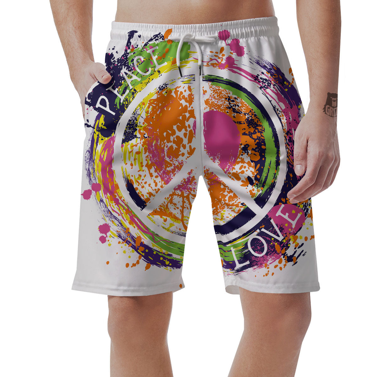 Sign Peace Rasta Print Men's Shorts-grizzshop