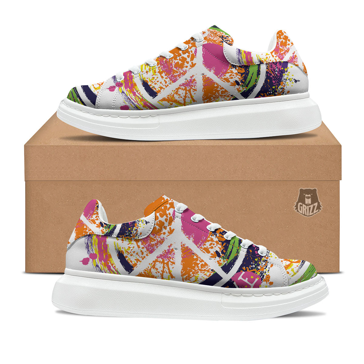Sign Peace Rasta Print Platform Shoes-grizzshop