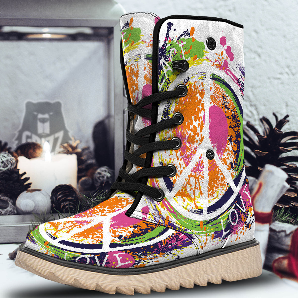 Sign Peace Rasta Print Snow Boots-grizzshop