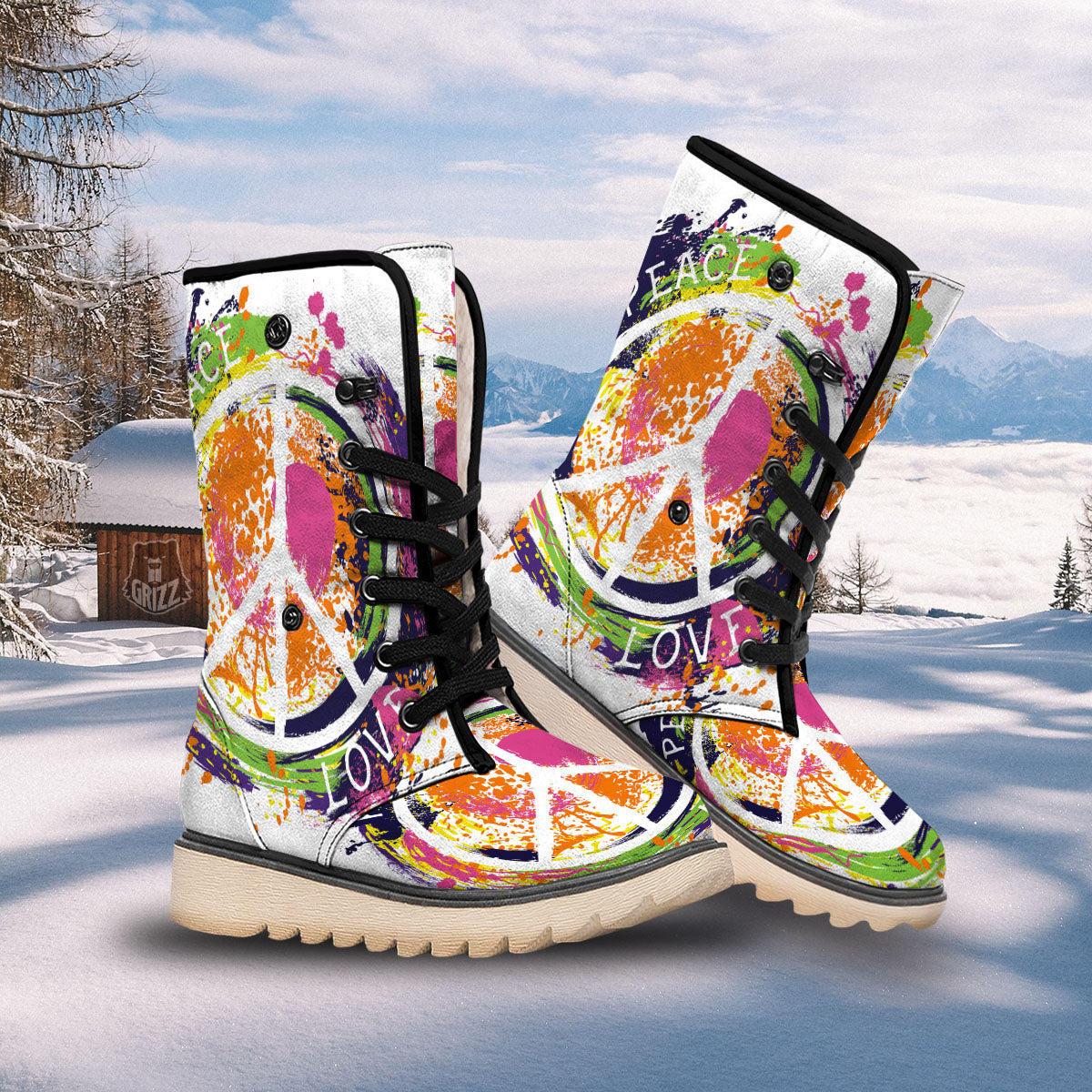 Sign Peace Rasta Print Snow Boots-grizzshop