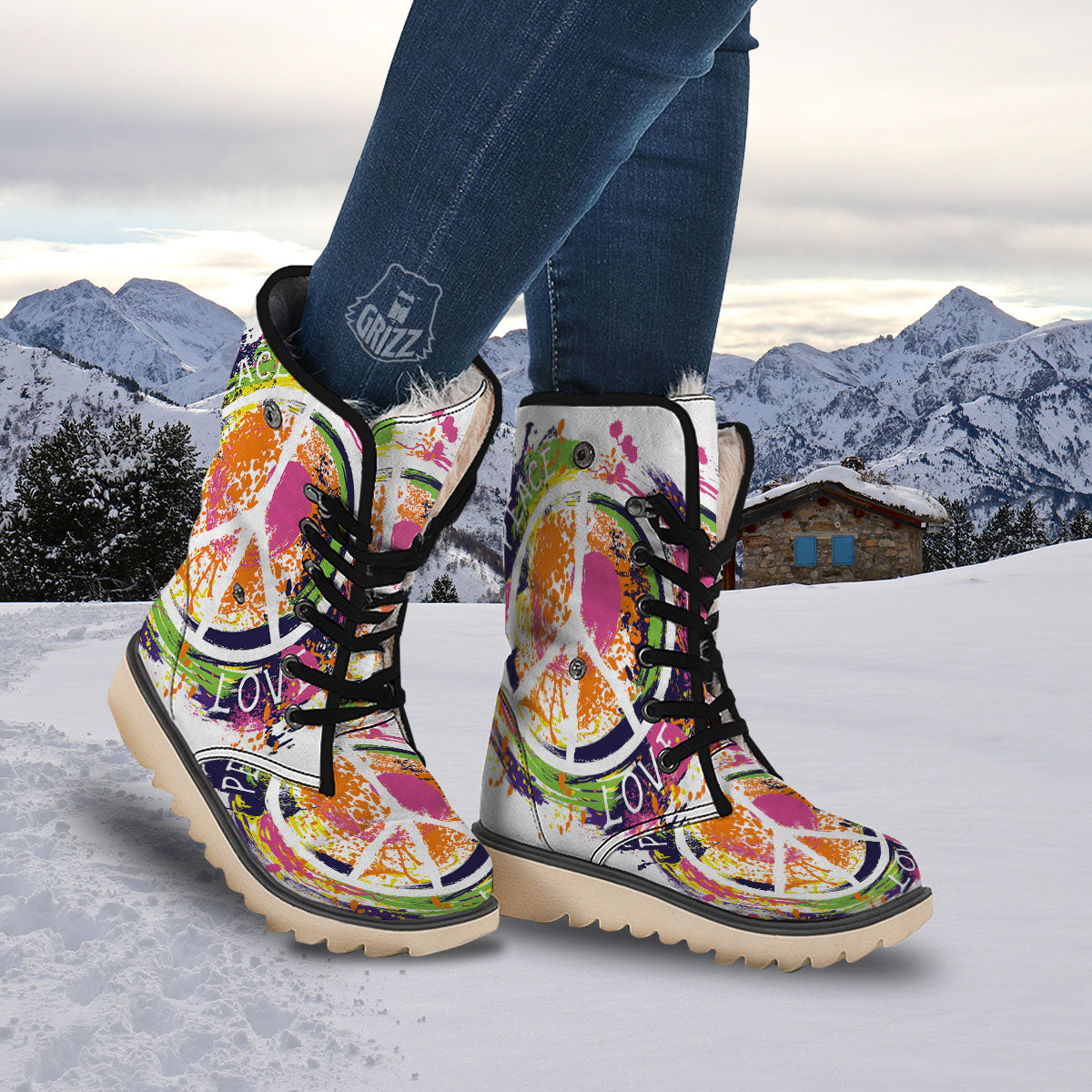 Sign Peace Rasta Print Snow Boots-grizzshop