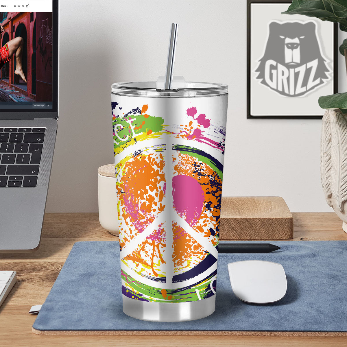 Sign Peace Rasta Print Tumbler-grizzshop