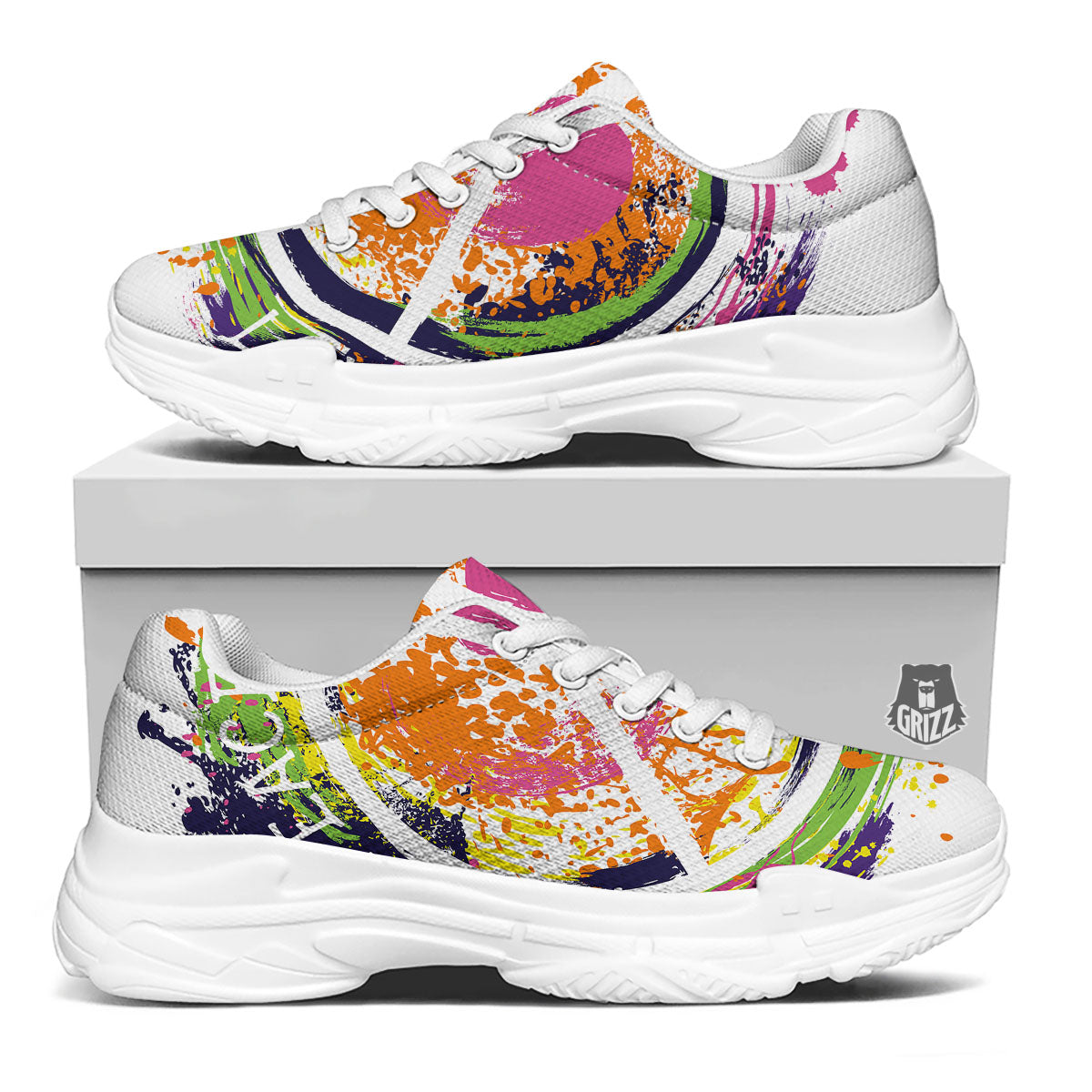 Sign Peace Rasta Print White Chunky Shoes-grizzshop