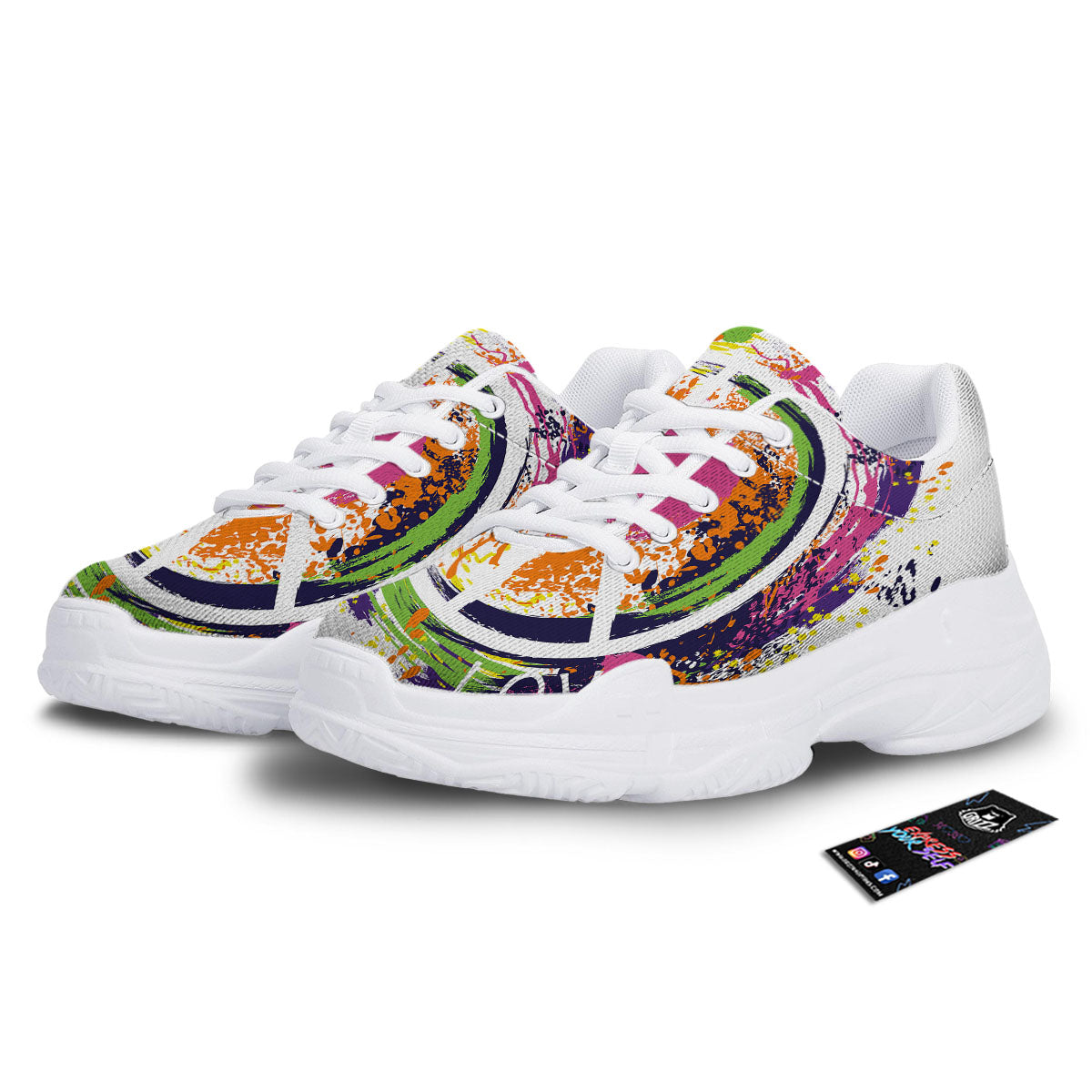 Sign Peace Rasta Print White Chunky Shoes-grizzshop