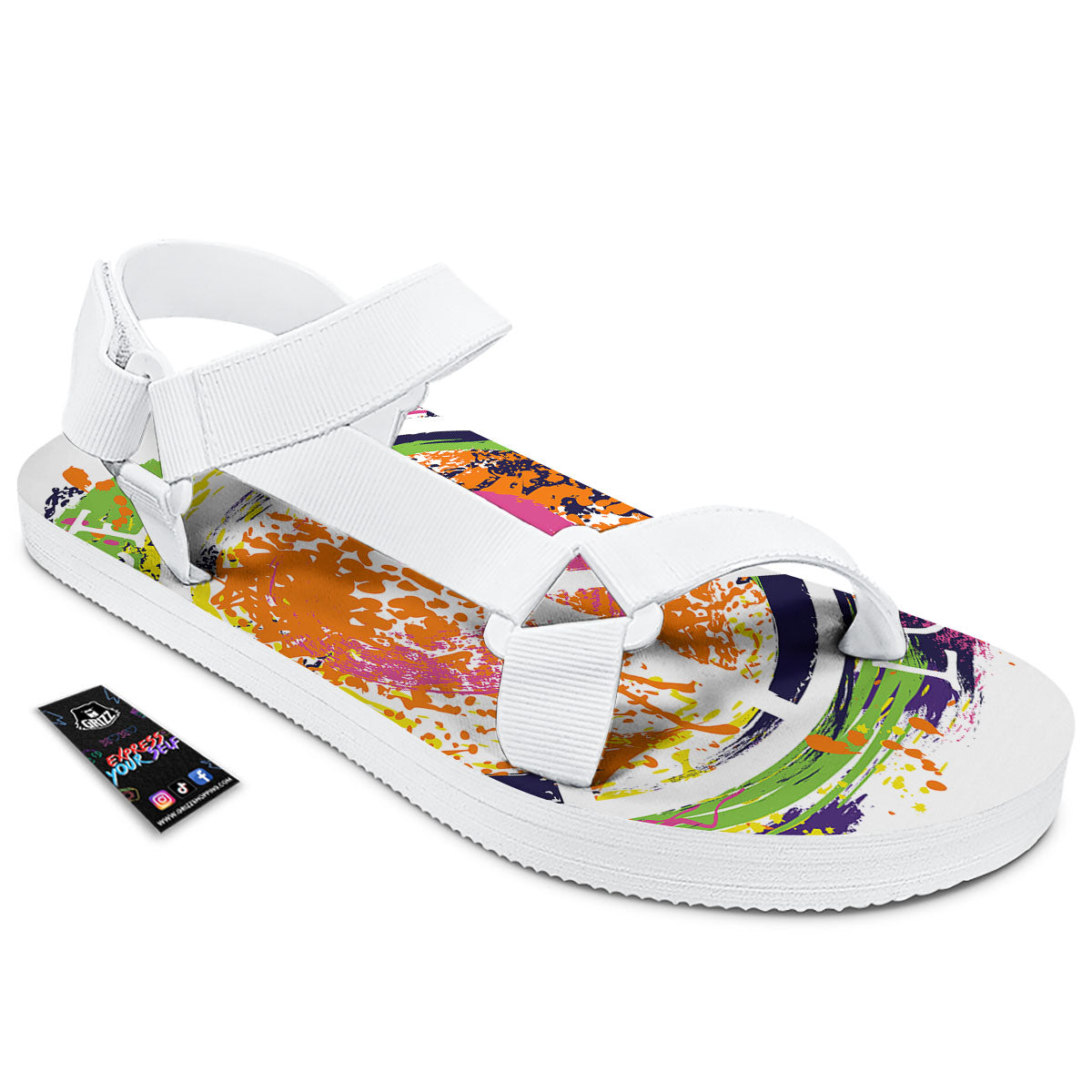 Sign Peace Rasta Print White Open Toe Sandals-grizzshop