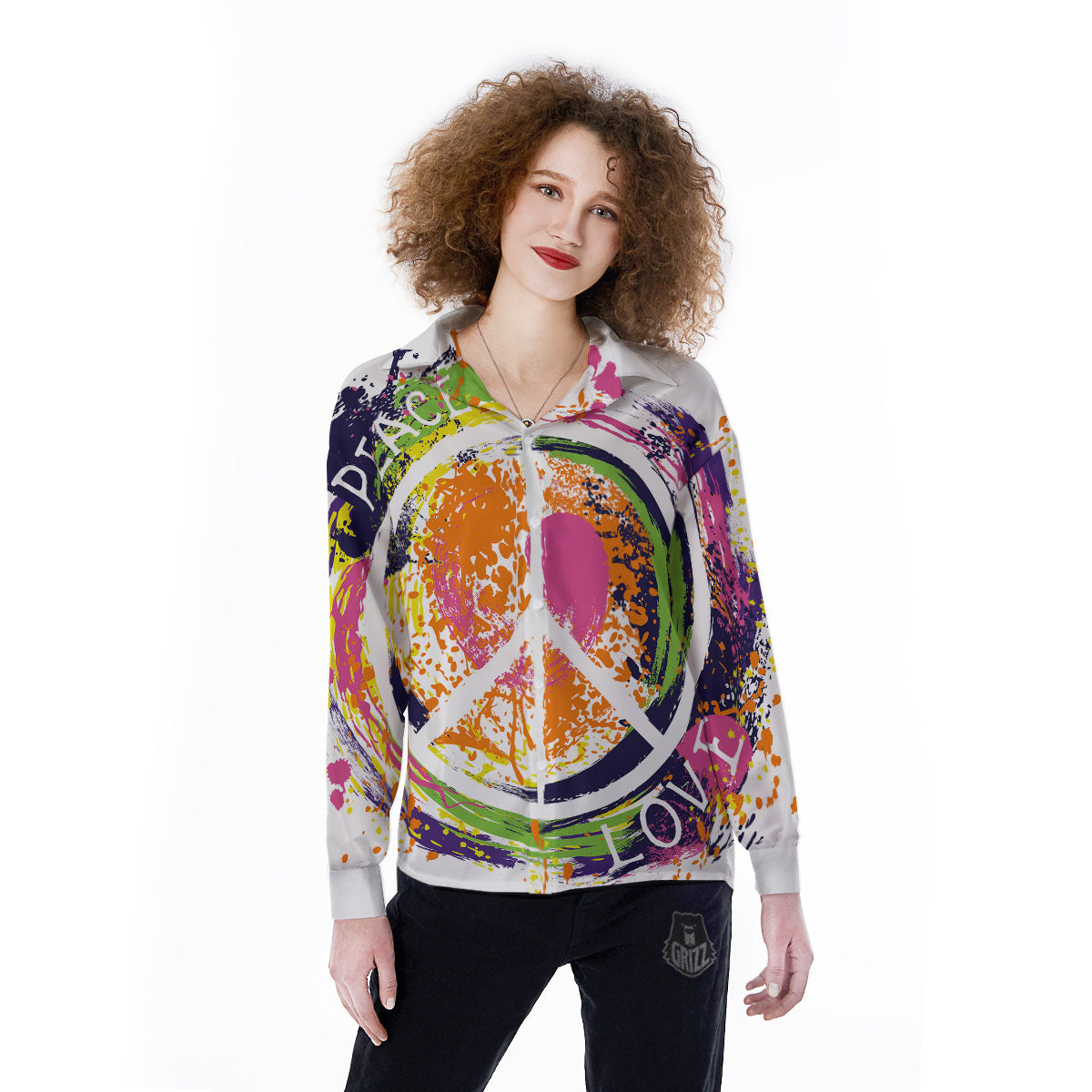 Sign Peace Rasta Print Women's Long Sleeve Shirts-grizzshop
