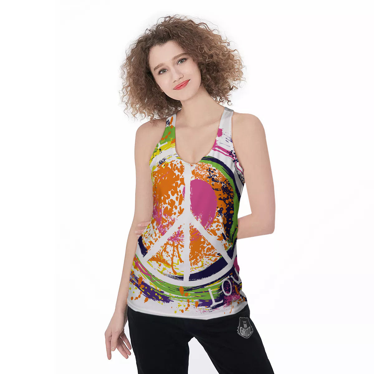 Sign Peace Rasta Print Women's Racerback Tank Top-grizzshop