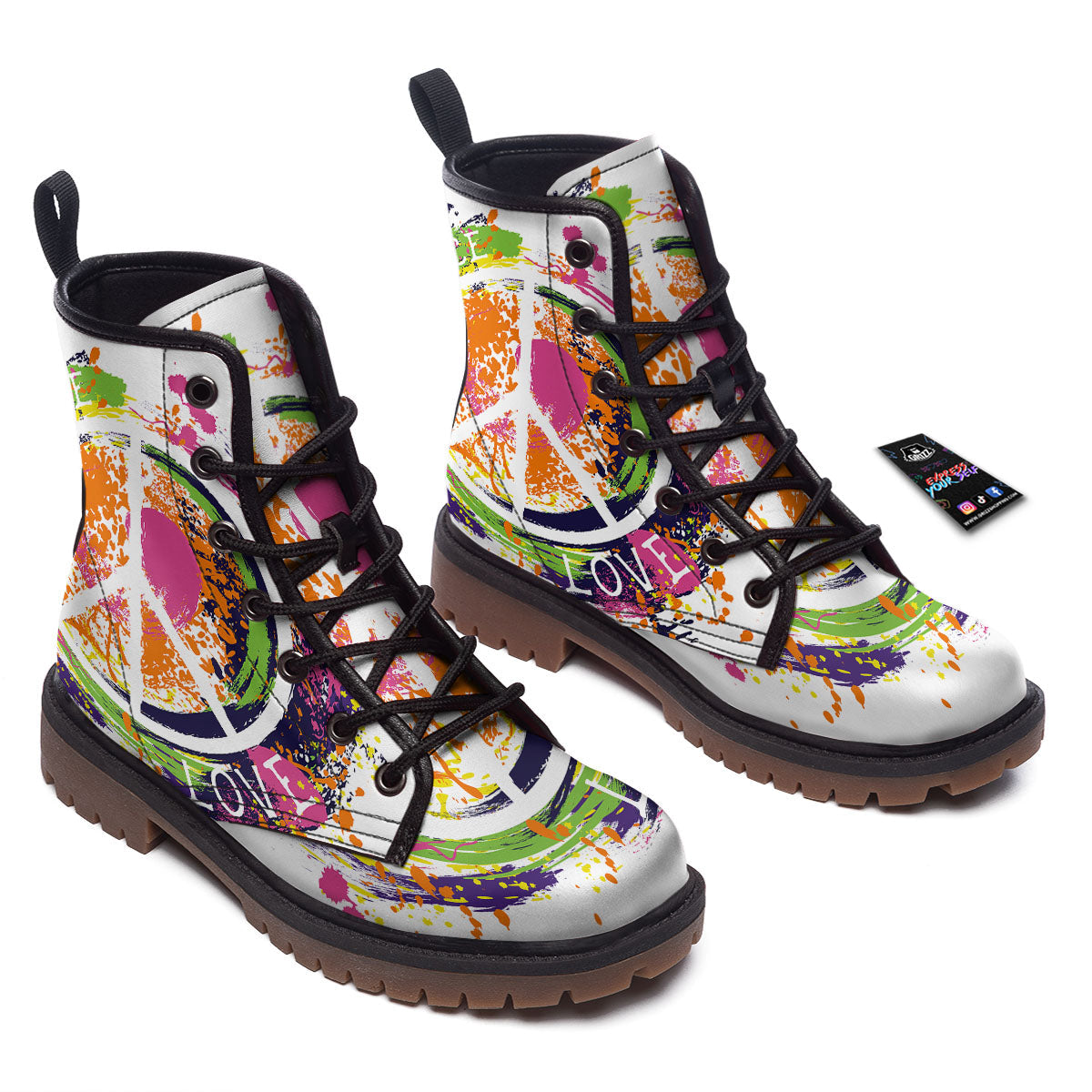 Sign Peace Rasta Print Work Boots-grizzshop