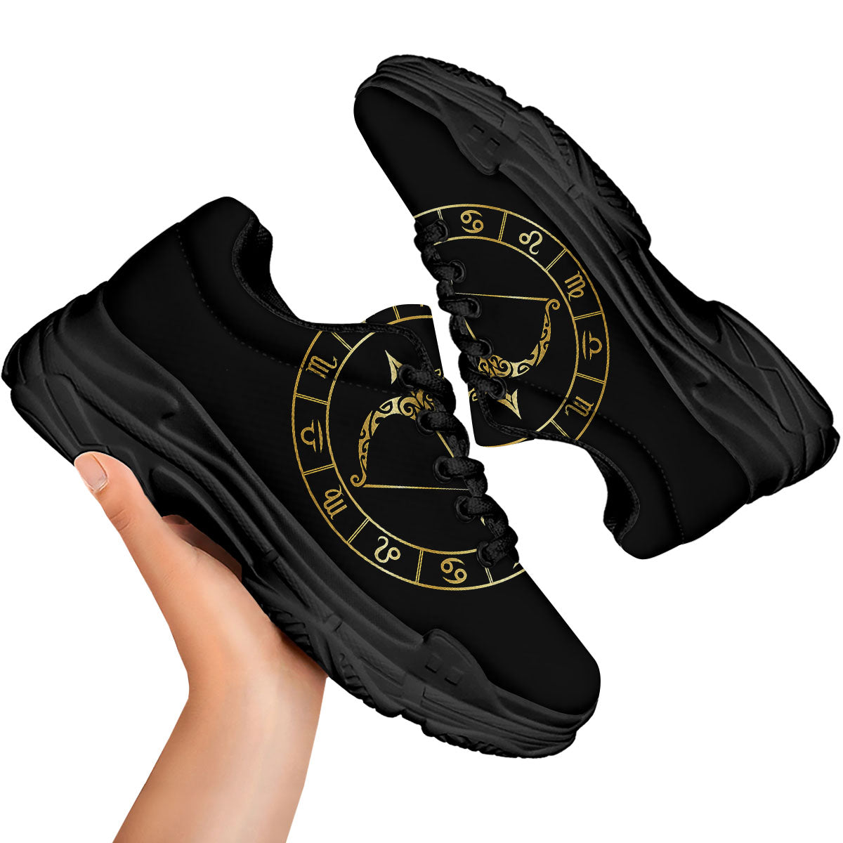 Sign Sagittarius Gold Print Black Chunky Shoes-grizzshop