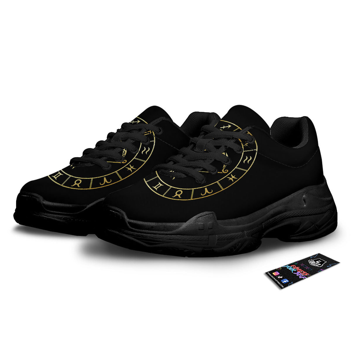 Sign Sagittarius Gold Print Black Chunky Shoes-grizzshop