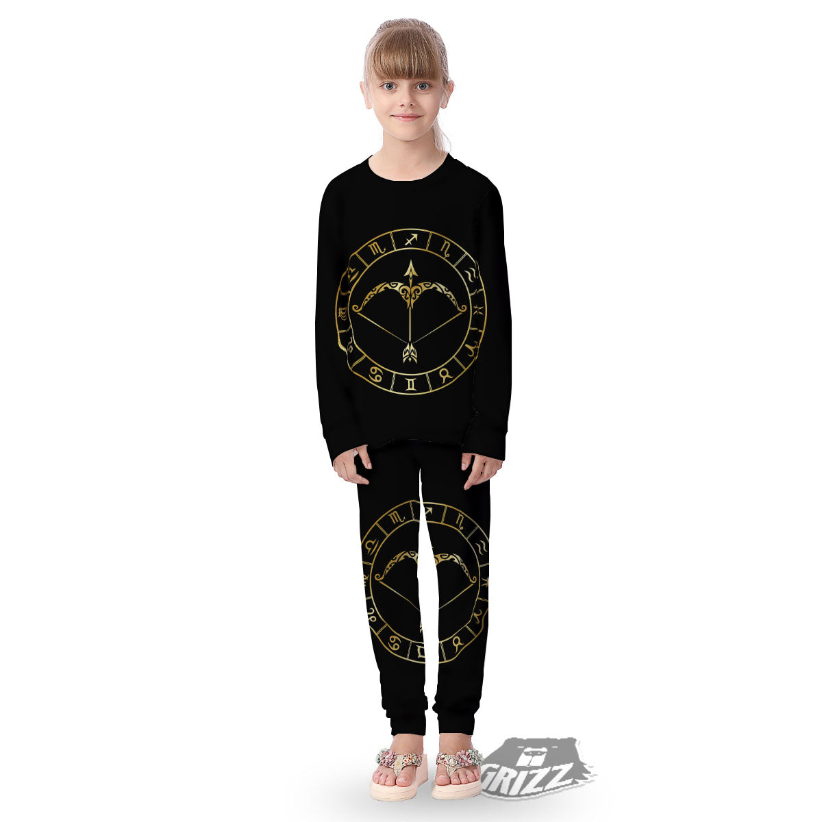 Sign Sagittarius Gold Print Kid's Pajamas-grizzshop