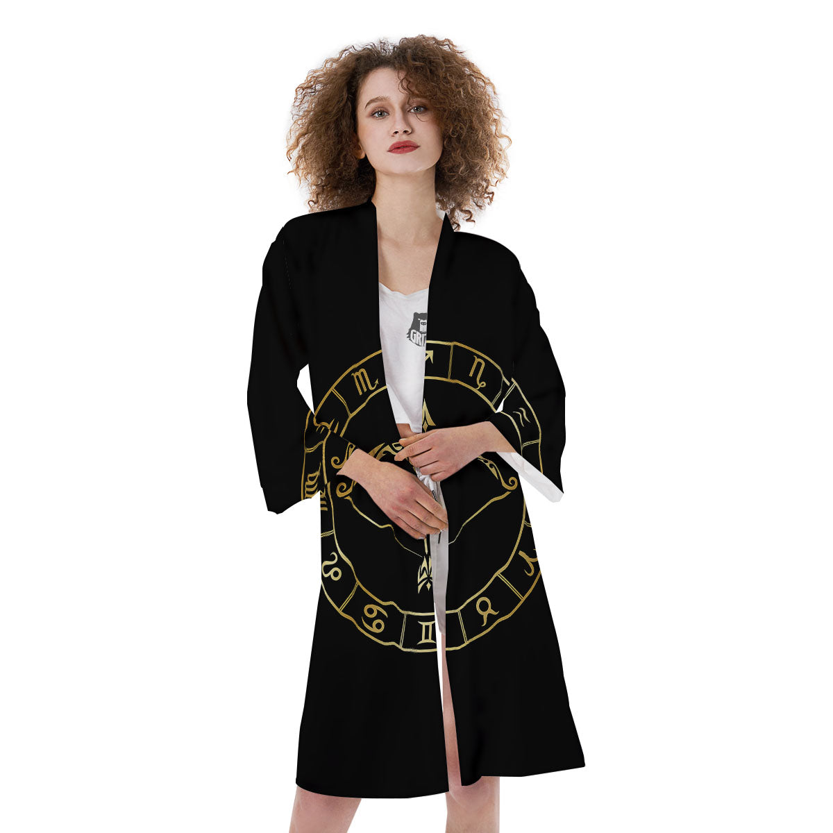 Sign Sagittarius Gold Print Kimono-grizzshop
