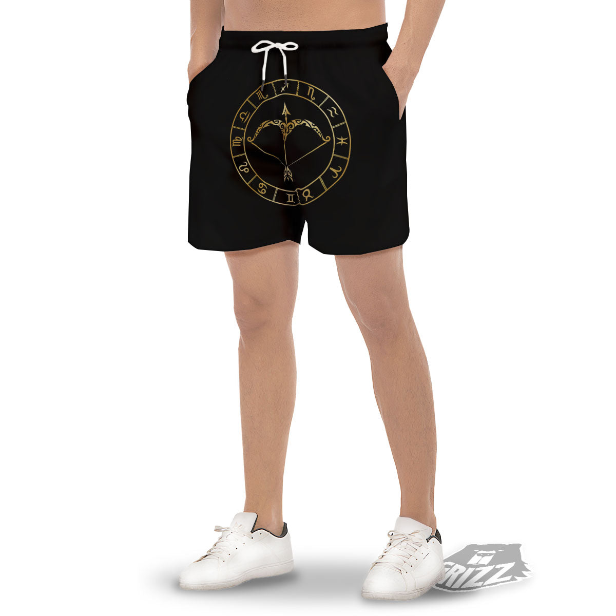Sign Sagittarius Gold Print Men's Gym Shorts-grizzshop