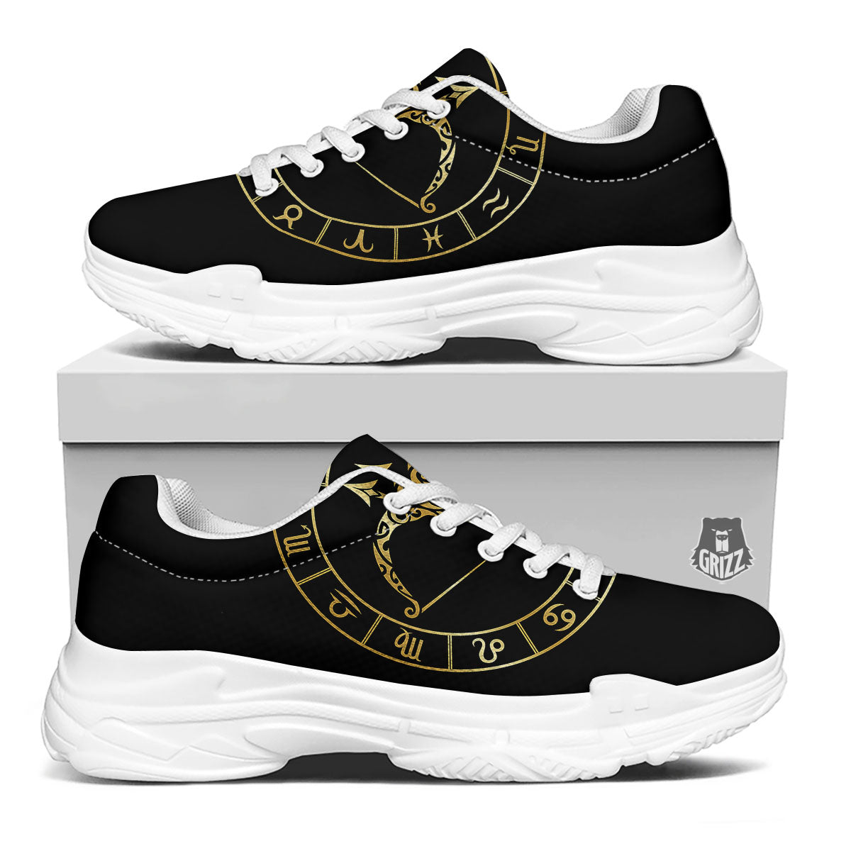 Sign Sagittarius Gold Print White Chunky Shoes-grizzshop