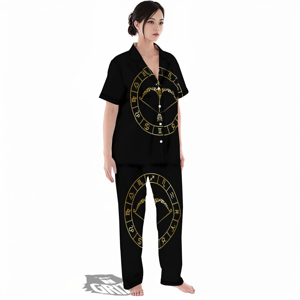 Sign Sagittarius Gold Print Women's Pajamas Set-grizzshop