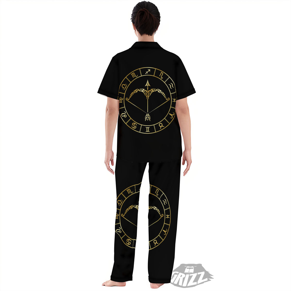 Sign Sagittarius Gold Print Women's Pajamas Set-grizzshop
