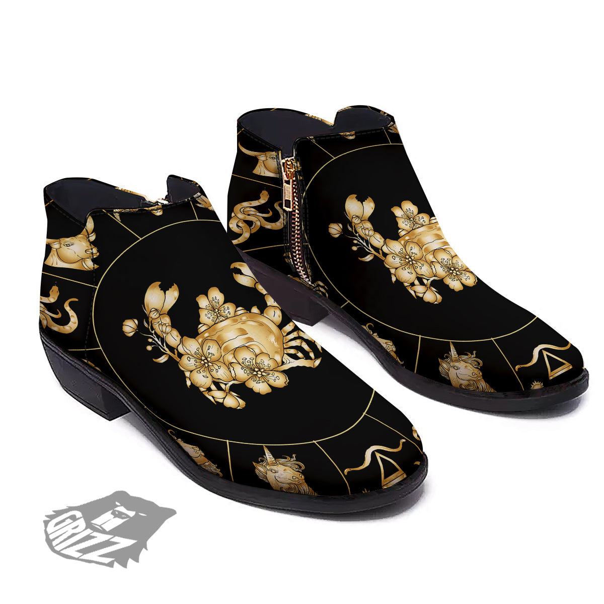 Signs Astrological And Cancer Print Ankle Boots-grizzshop