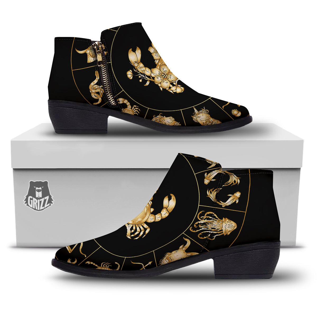 Signs Astrological And Cancer Print Ankle Boots-grizzshop