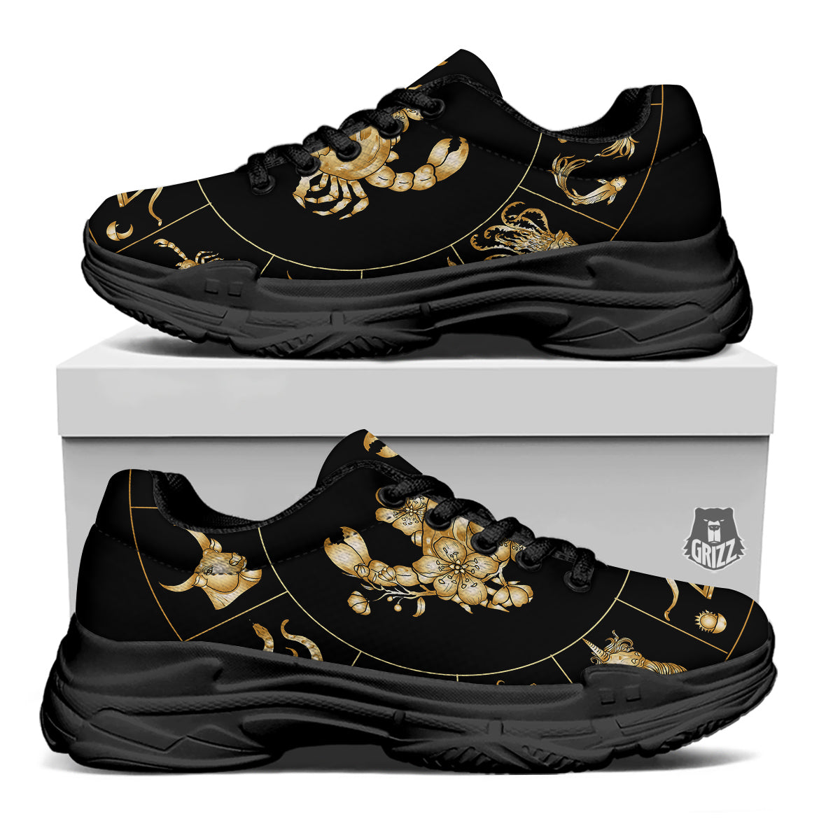 Signs Astrological And Cancer Print Black Chunky Shoes-grizzshop