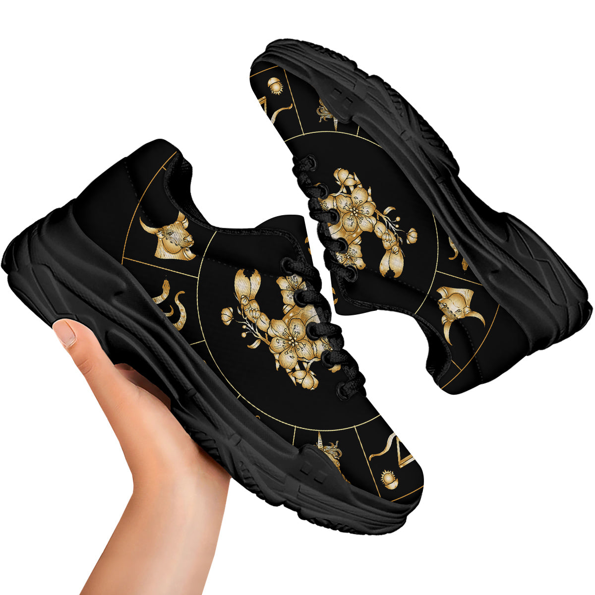 Signs Astrological And Cancer Print Black Chunky Shoes-grizzshop
