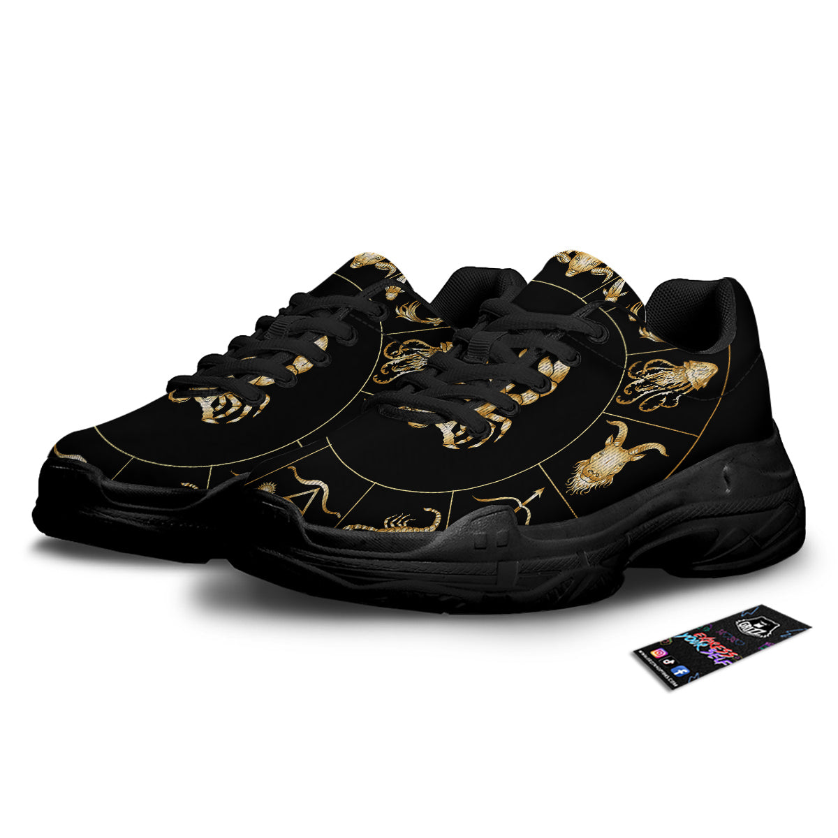 Signs Astrological And Cancer Print Black Chunky Shoes-grizzshop