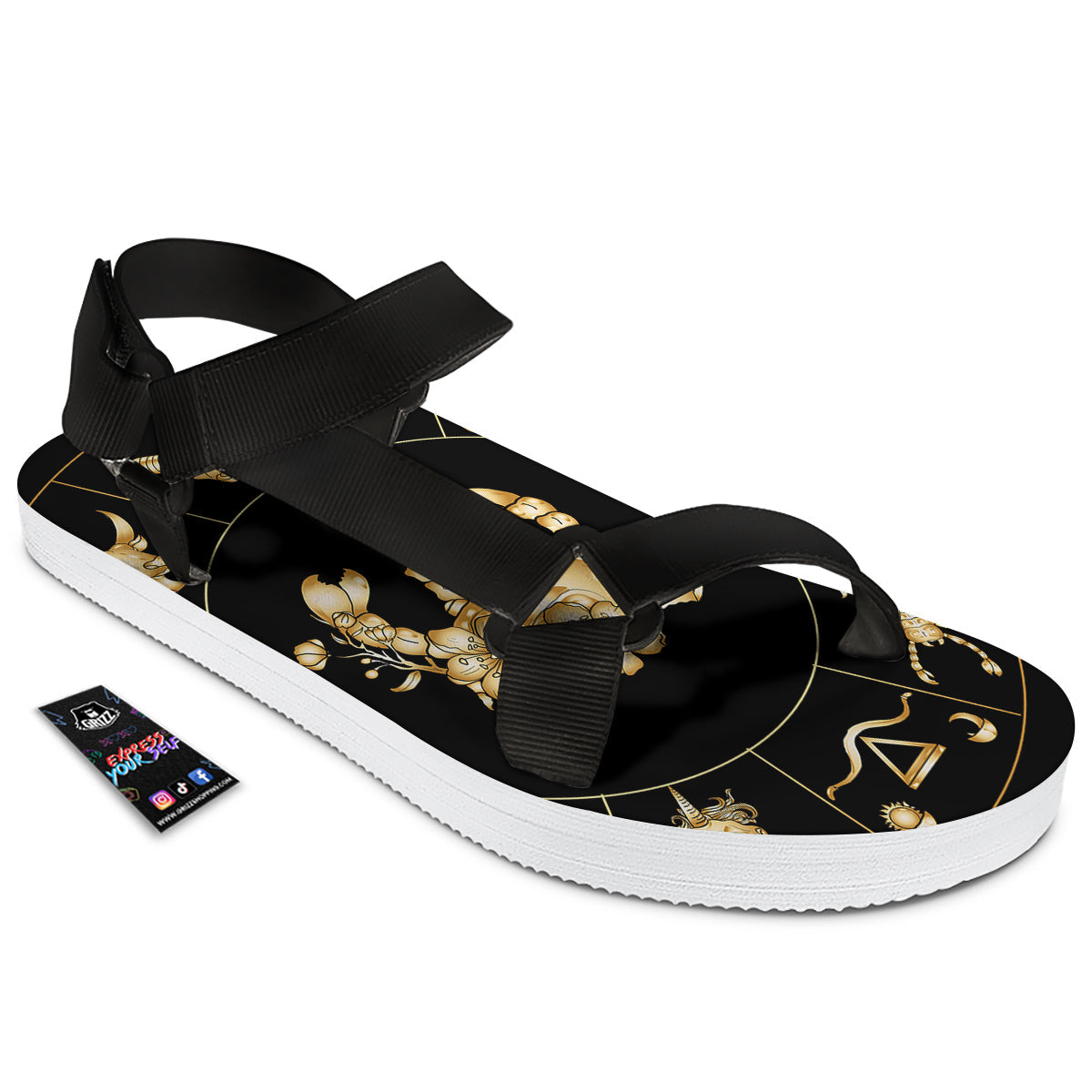 Signs Astrological And Cancer Print Black Open Toe Sandals-grizzshop