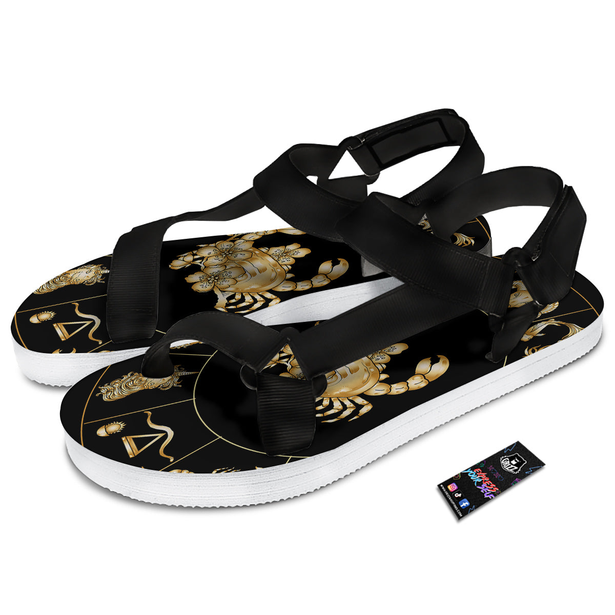 Signs Astrological And Cancer Print Black Open Toe Sandals-grizzshop
