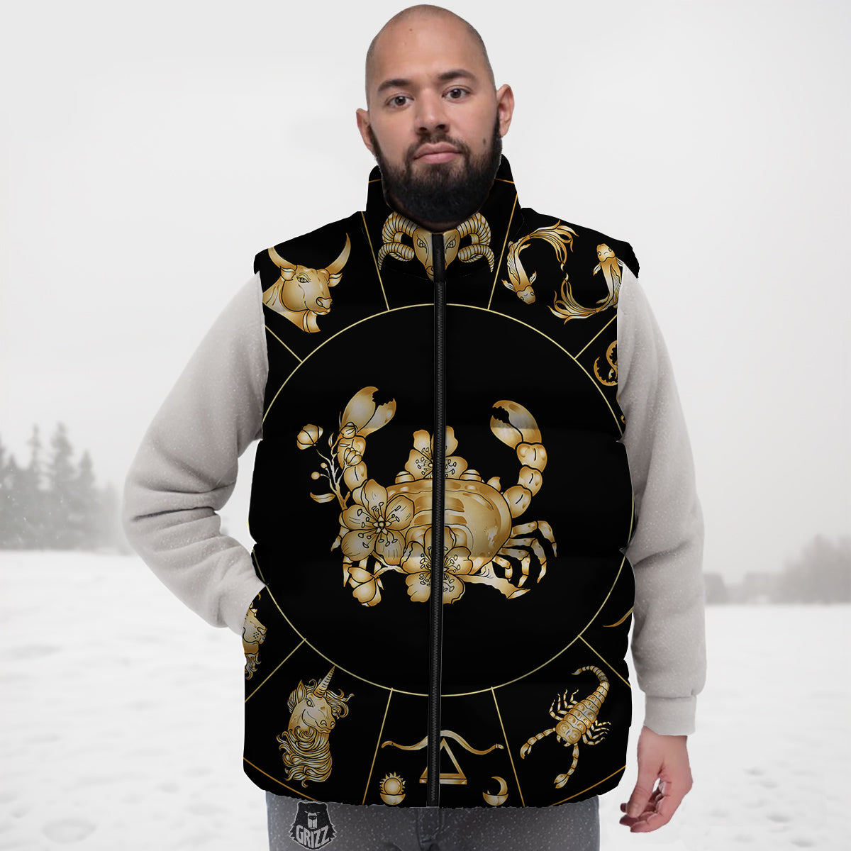 Signs Astrological And Cancer Print Down Vest