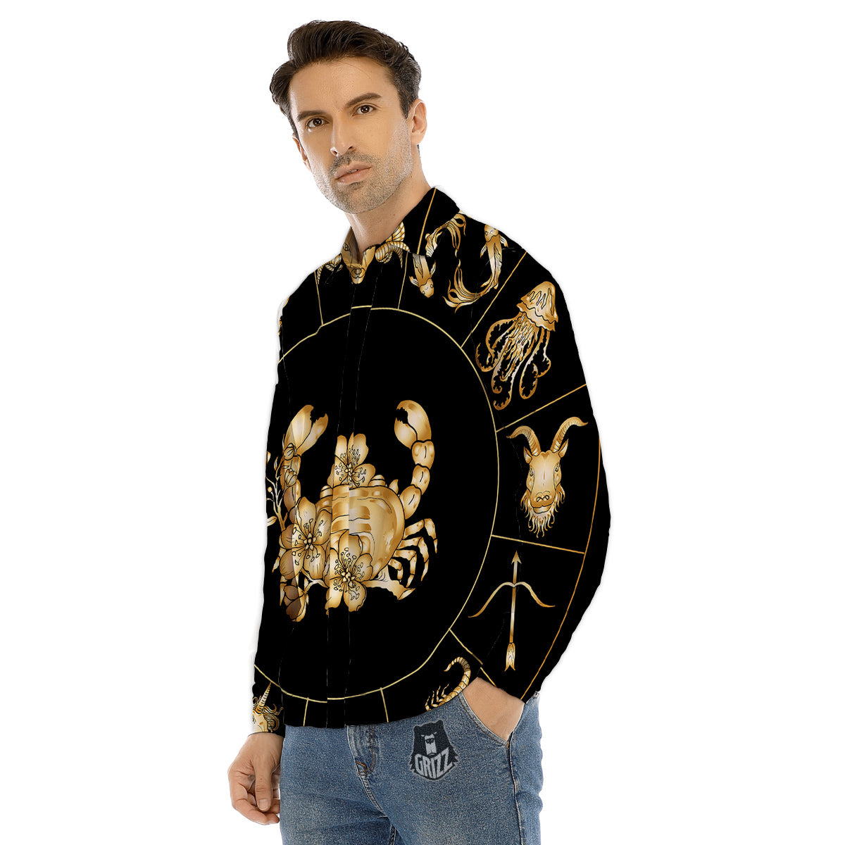 Signs Astrological And Cancer Print Men's Dress Shirts-grizzshop