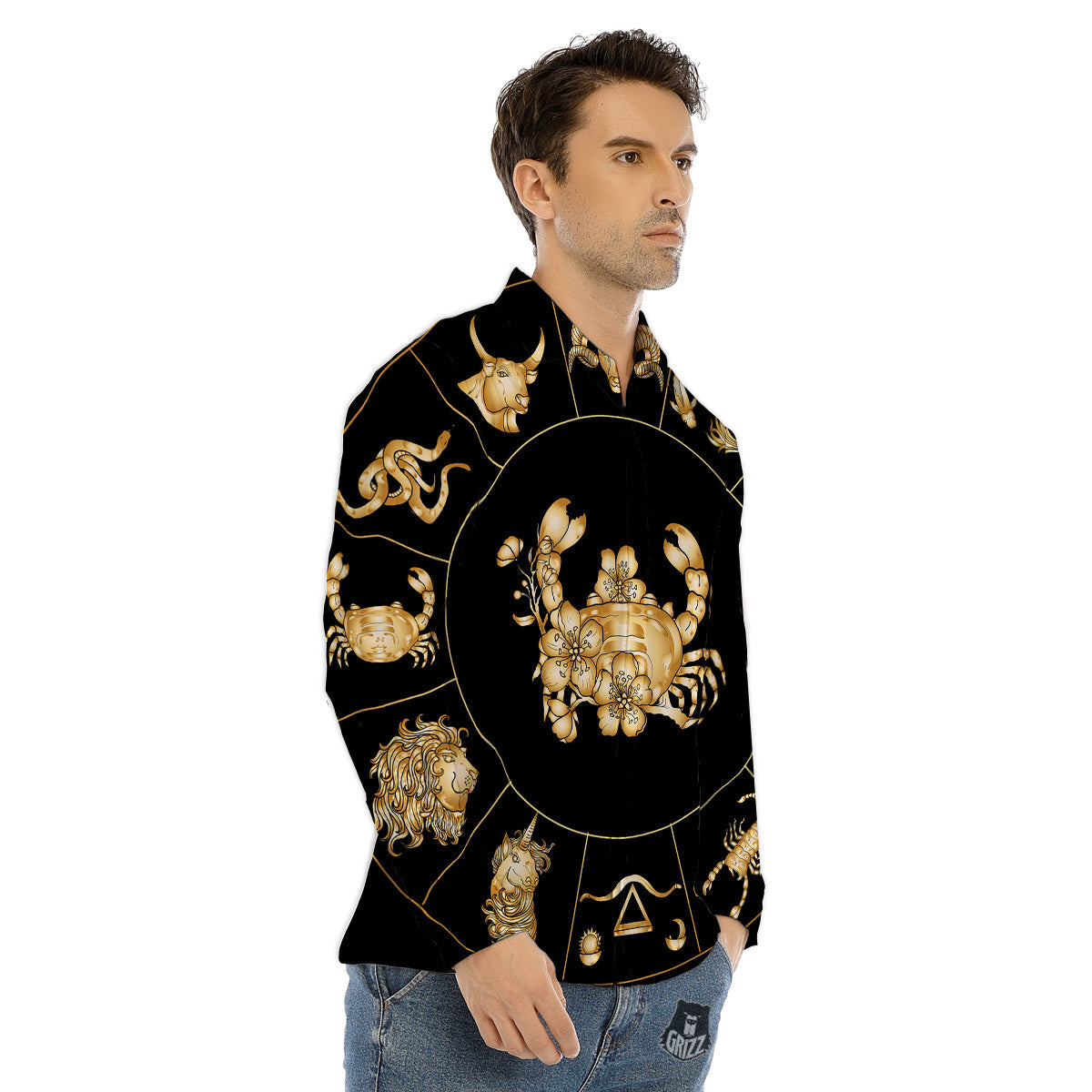 Signs Astrological And Cancer Print Men's Dress Shirts-grizzshop