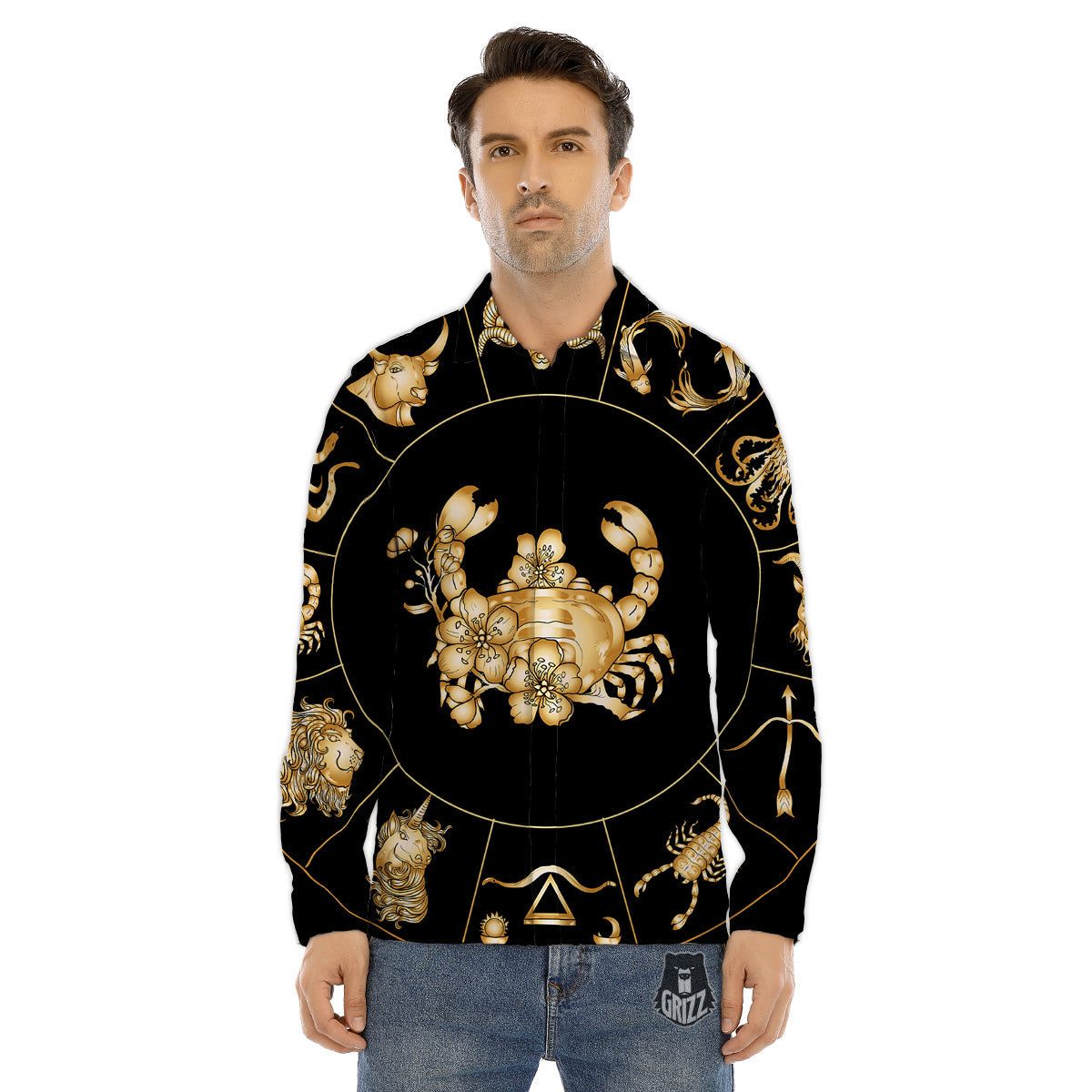 Signs Astrological And Cancer Print Men's Dress Shirts-grizzshop