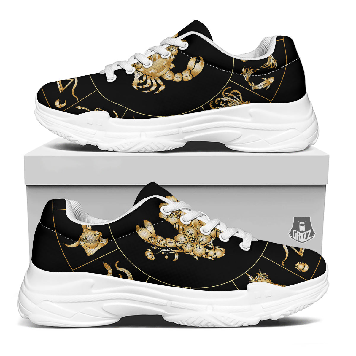 Signs Astrological And Cancer Print White Chunky Shoes-grizzshop
