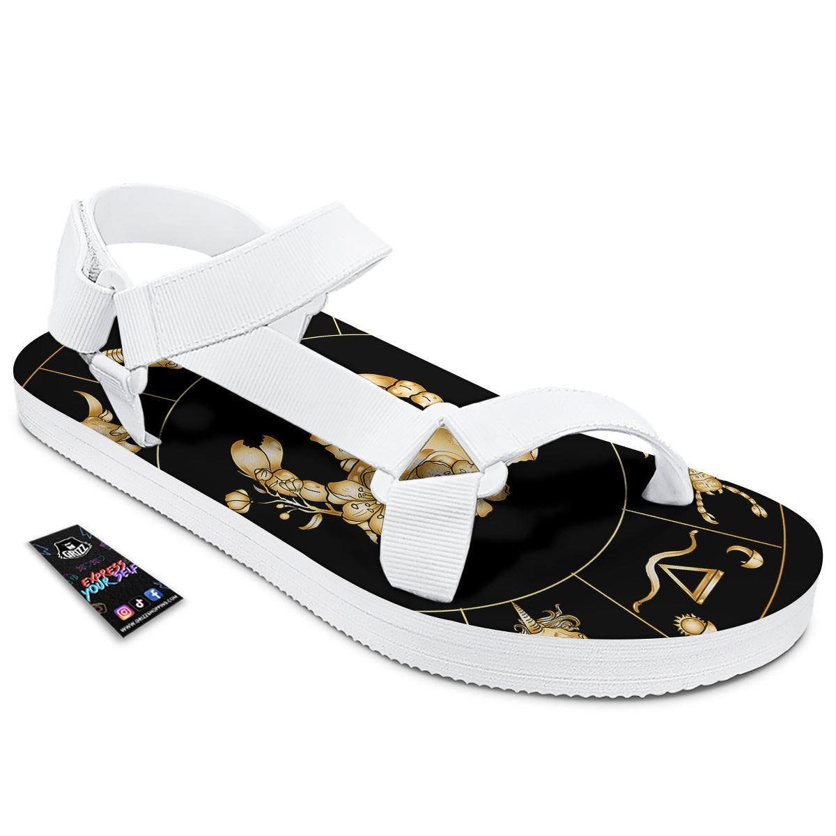 Signs Astrological And Cancer Print White Open Toe Sandals-grizzshop