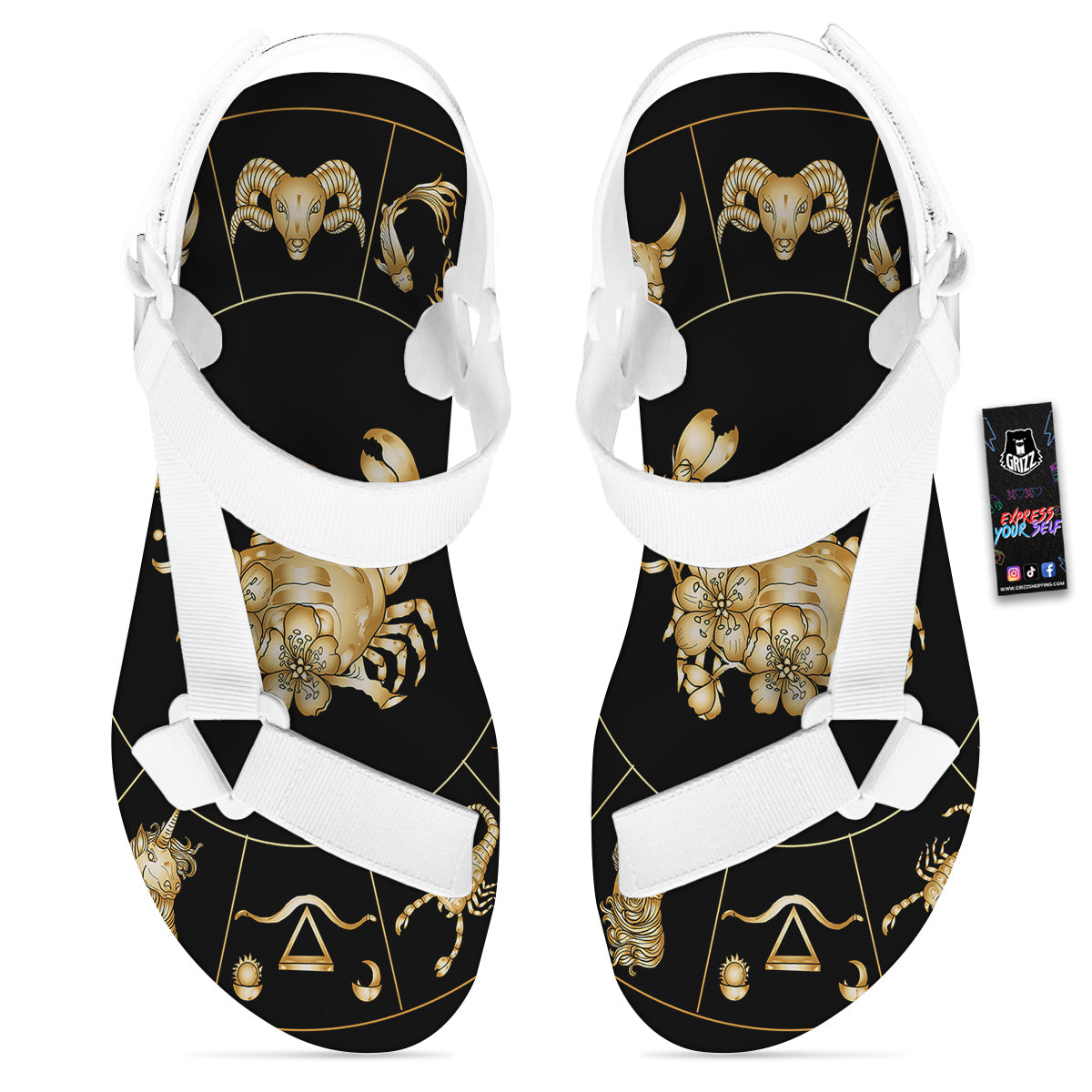 Signs Astrological And Cancer Print White Open Toe Sandals-grizzshop