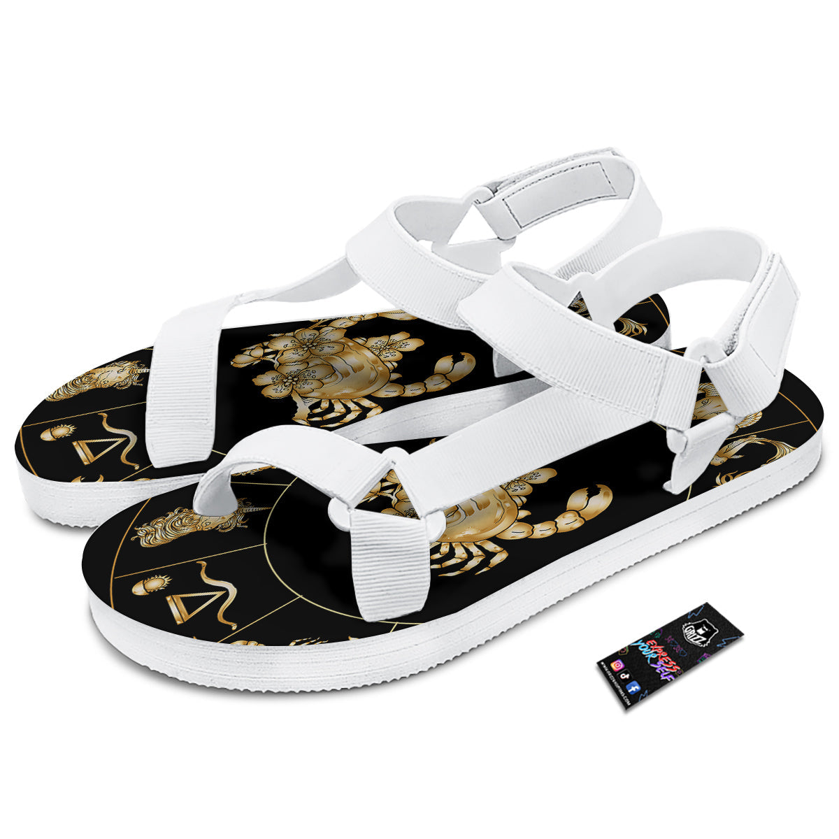 Signs Astrological And Cancer Print White Open Toe Sandals-grizzshop