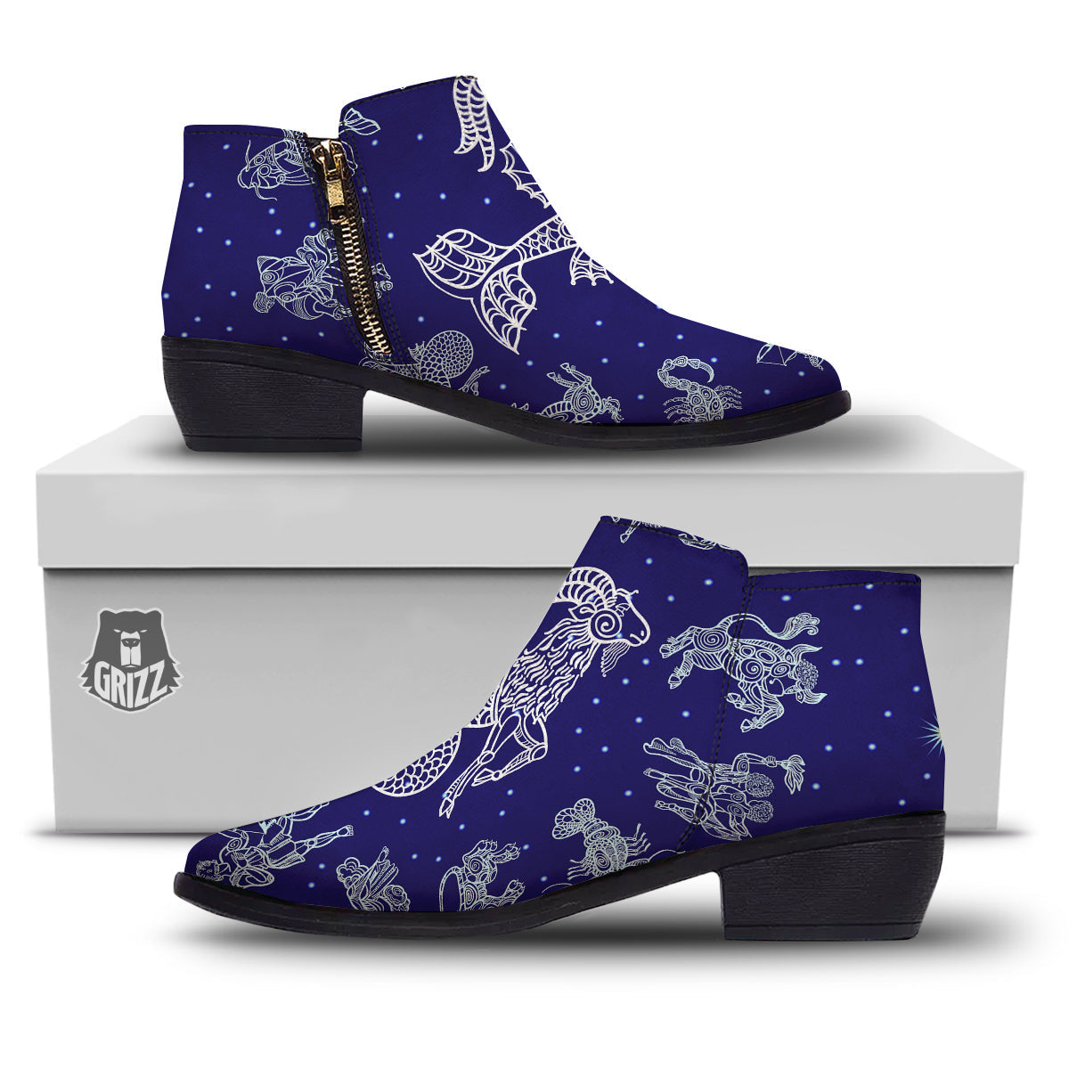 Signs Astrological And Capricorn Print Ankle Boots-grizzshop