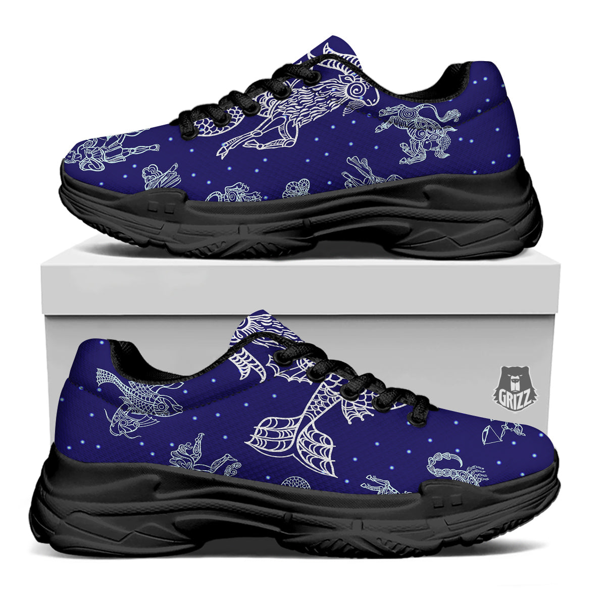 Signs Astrological And Capricorn Print Black Chunky Shoes-grizzshop